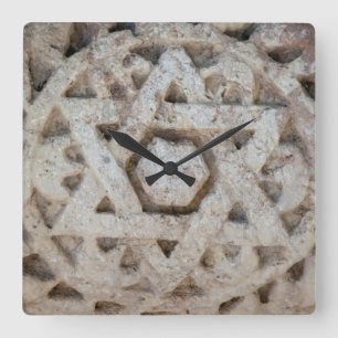 Horloge Carrée Ancienne étoile de David sculptée, Israël