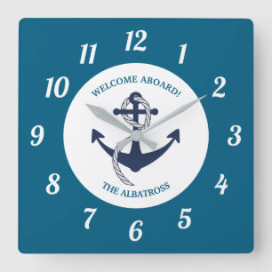 Horloge Carrée Ancre de bateau Motif nautique personnalisée