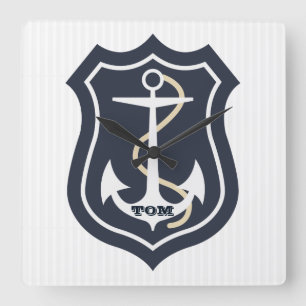 Horloge Carrée Ancre décorée d'un monogramme et corde