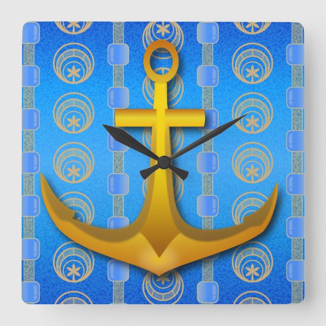 Horloge Carrée Ancre or Cerulean Blue Carré cadenas (Recto)