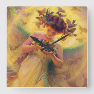 Horloge Carrée « Ange des Oiseaux » de Franz Dvorak