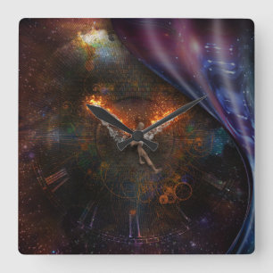 Horloge Carrée Angel avec ailes brûlantes