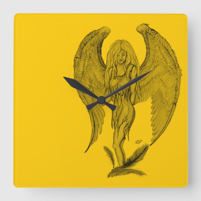 Horloge Carrée Angel - Black and yellow design (Recto)