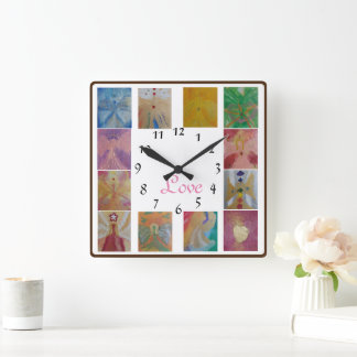 Horloge Carrée Angel Photo Collage Love Family Wanduhr