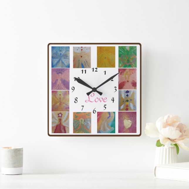 Horloge Carrée Angel Photo Collage Love Family Wanduhr (Maison)