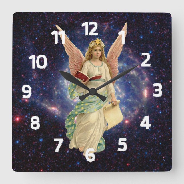 Horloge Carrée Angel vintage au ciel (Recto)