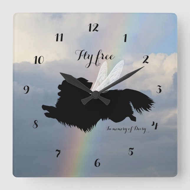 Horloge Carrée Angel Wings Chihuahua memorial Wall Clock (Recto)