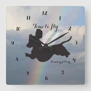 Horloge Carrée Angel Wings Dachshund Memorial Wall Clock