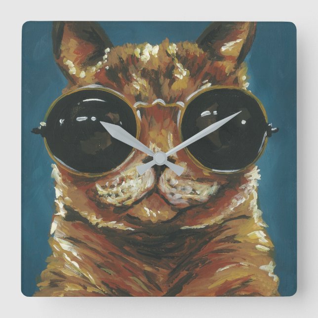 Horloge Carrée Animal Dapper | Kitty dans les lunettes de soleil (Recto)