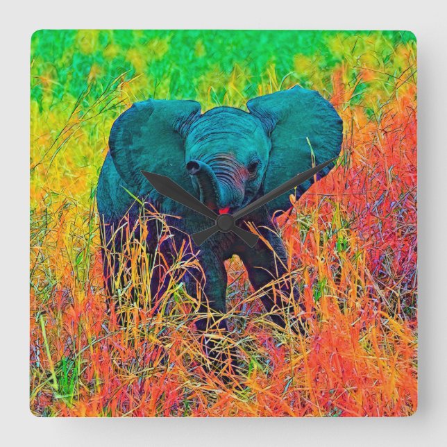 Horloge Carrée AnimalColor_Elephant_002 (Recto)