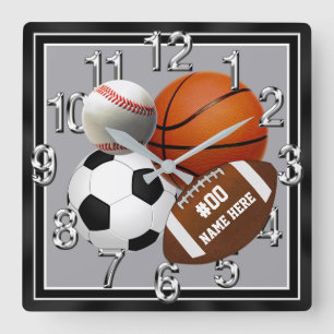 Horloge Carrée Animalized Sports Decor for Toddler Room, Sport
