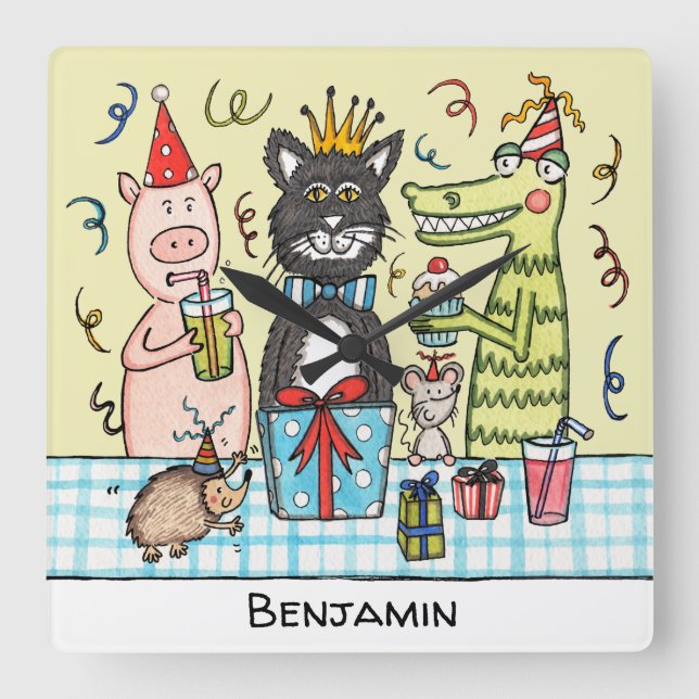 Horloge Carrée Animals Wall Clock (Recto)