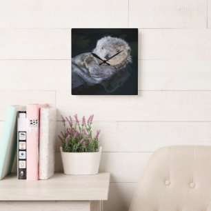 Horloge Carrée Animaux de bébés cutest Flottant de Loutres de m