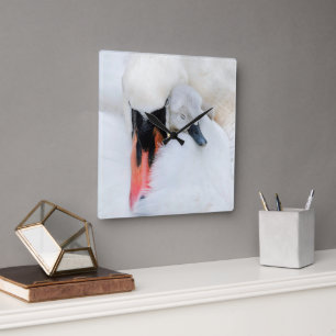 Horloge Carrée Animaux de bébés cutest Mère et bébé Mute Swan