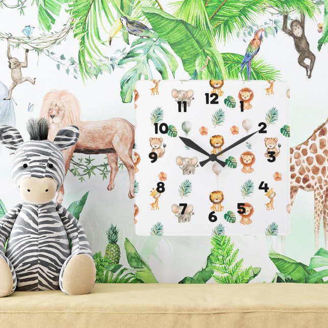Horloge Carrée Animaux de la jungle Boho  (Créateur téléchargé)