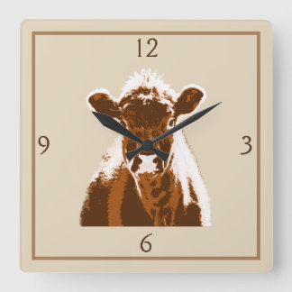 Horloge Carrée Animaux de vache Brown amusants