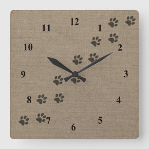 Horloge Carrée Animaux familiers Pawprints sur la conception