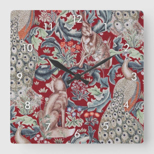 Horloge Carrée Animaux forestiers, William Morris