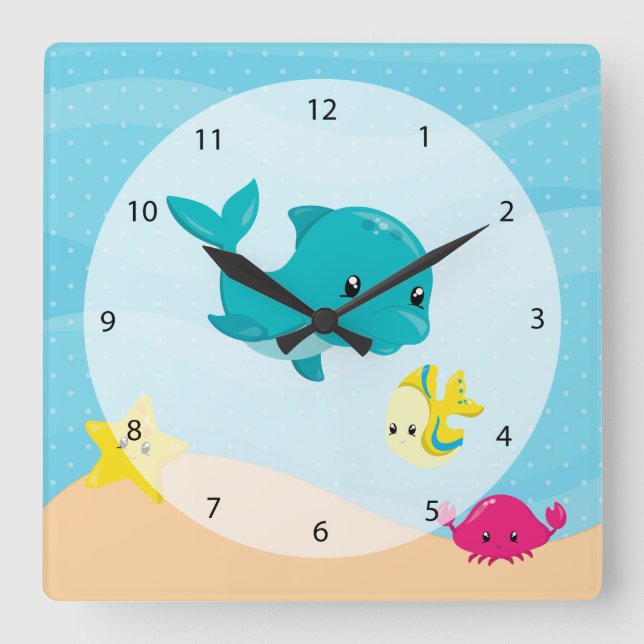 Horloge Carrée Animaux sous-marins (Recto)