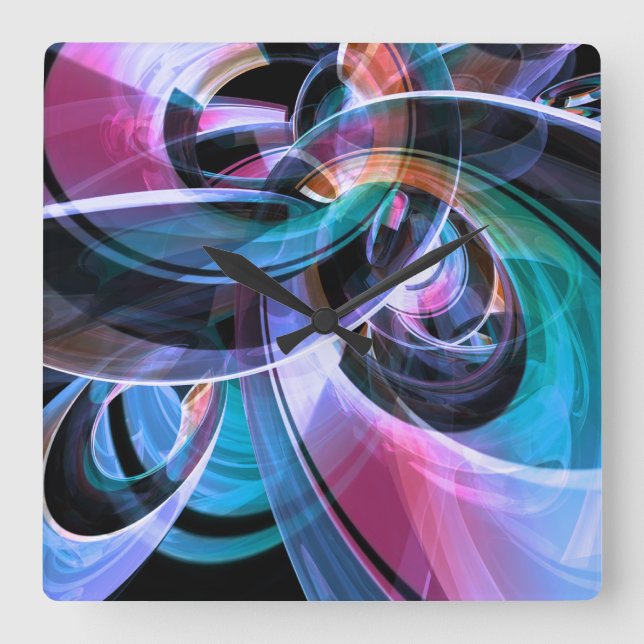 Horloge Carrée Anneaux de réflexion Abstraits (Recto)