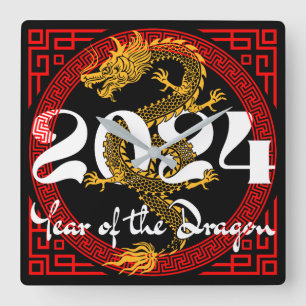 Horloge Carrée Année du Dragon 2024 Zodiac chinois