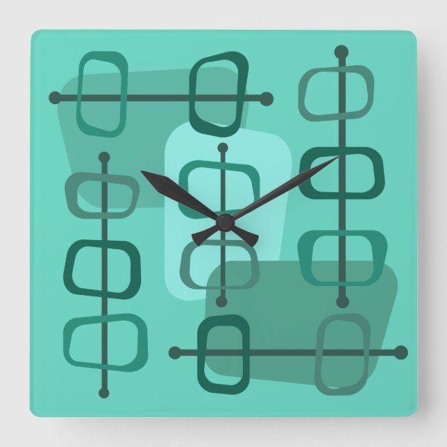 Horloge Carrée Années 1950 Abstrait Art Hollow Rocks Turquoise (Recto)