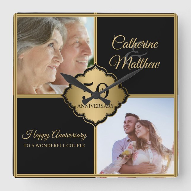 Horloge Carrée Anniversaire de photo personnalisé  (Recto)