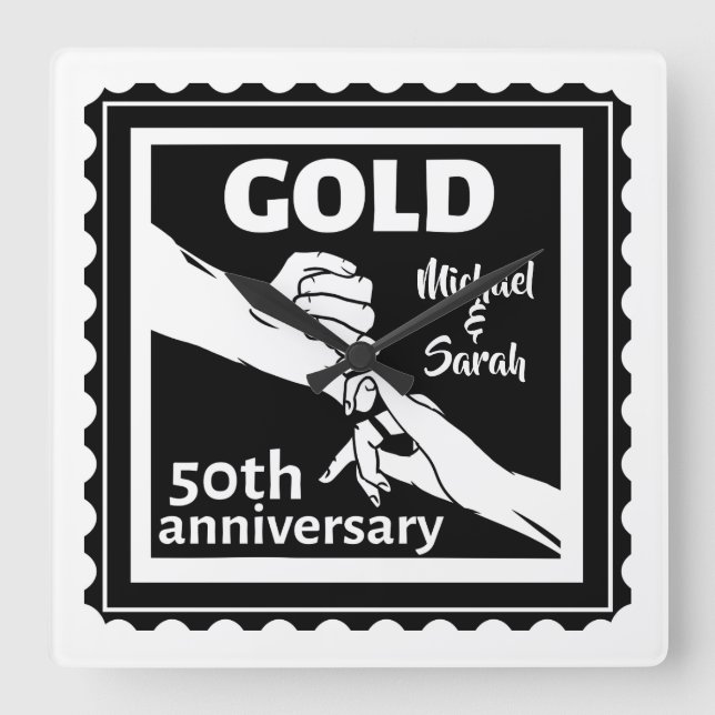 Horloge Carrée Anniversaire des mariages d'or en main 50e (Recto)