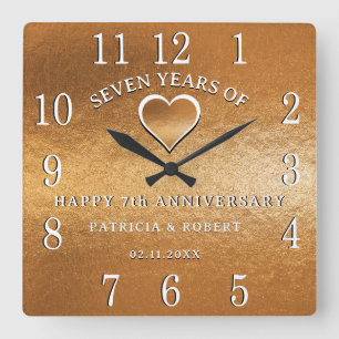 Horloge Carrée Anniversaire du cuivre 7 ans Mariage Anniversaire 