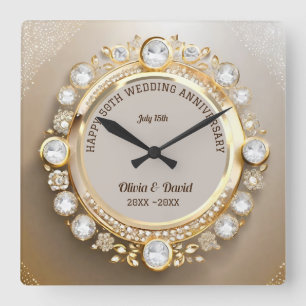 Horloge Carrée Anniversaire du Mariage des diamants étincelants