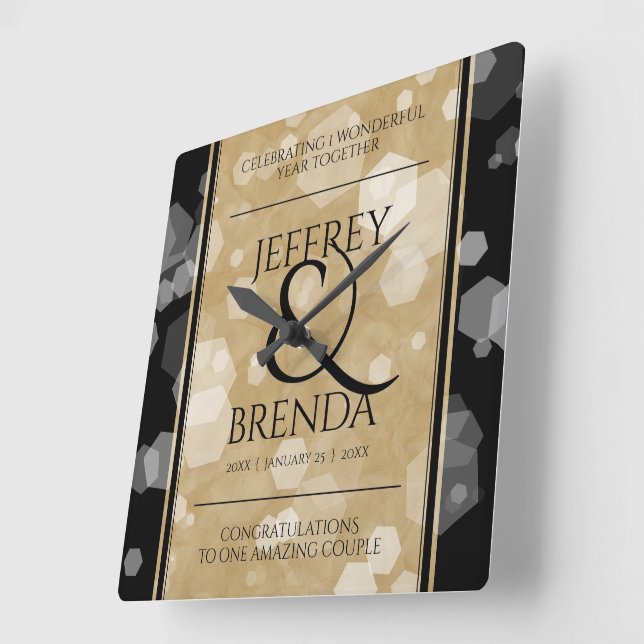 Horloge Carrée Anniversaire élégant du 1er Mariage papier (Angle)