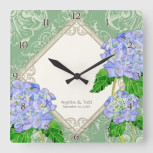 Horloge Carrée Anniversaire Mariage de Diamond Swirl Blue Hydrang