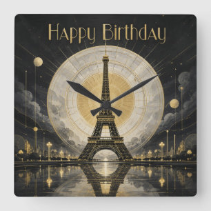 Horloge Carrée Anniversaire Paris Tour Eiffel Déco Or