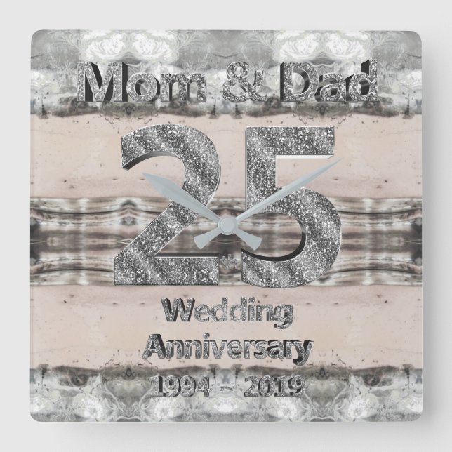 Horloge Carrée Anniversaires 25th Silver Wedding 2019 (Recto)