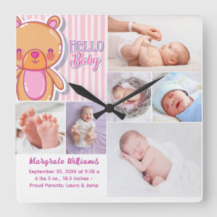 Horloge Carrée Annonce de naissance photo bébé nouveau-né Photo