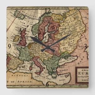 Horloge Carrée Antiquarian 1721 Map of Europe by Herman Moll