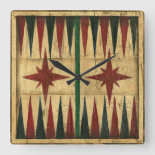 Horloge Carrée Antique Backgammon Game Board par Ethan Harper