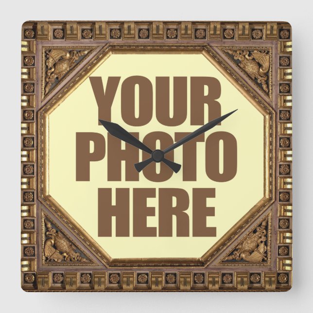 Horloge Carrée Antique Frame with YOUR PHOTO wall clock (Recto)