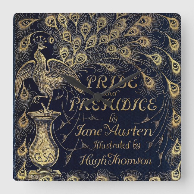 Horloge Carrée Antique Jane Austen Fierté et préjugé Peacock (Recto)