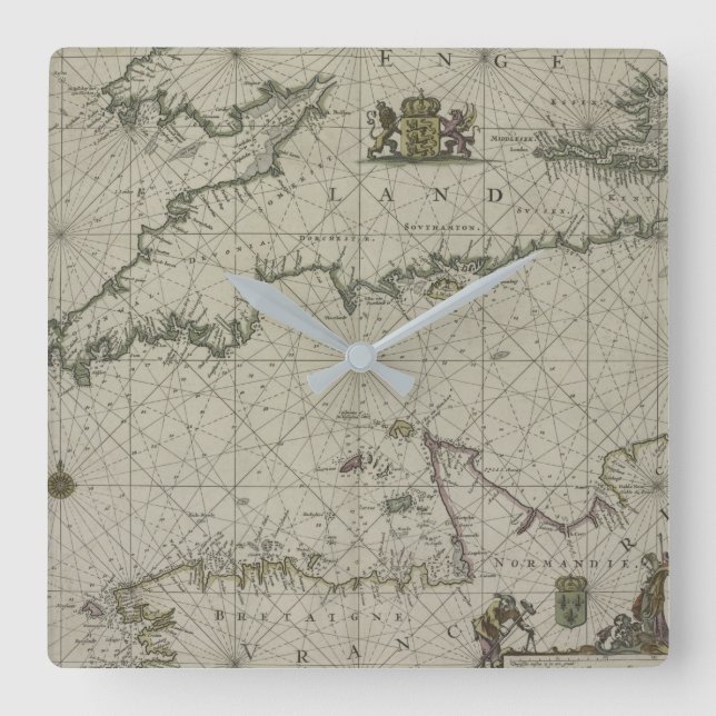 Horloge Carrée Antique Map of Channel, 1666 (Recto)