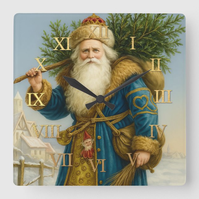 Horloge Carrée Antique Olde World Père Noël (Recto)