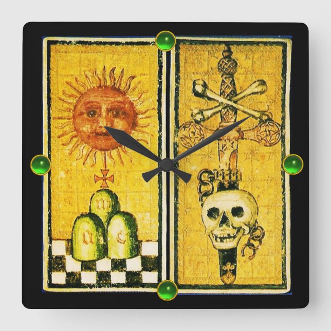 HORLOGE CARRÉE ANTIQUE RENAISSANCE TAROTS /THE SUN ,ACE OF SWORDS (Recto)