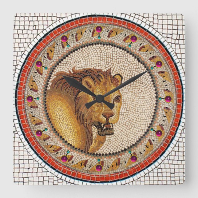 HORLOGE CARRÉE ANTIQUE ROMAN MOSAICS / LION (Recto)