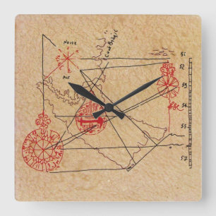 HORLOGE CARRÉE ANTIQUE TALISMAN / PIRATE TREASURE MAP PARCHMENT