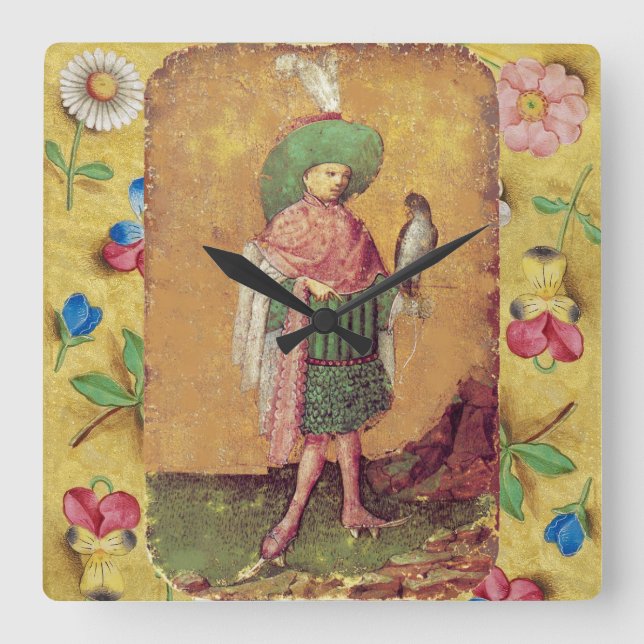 Horloge Carrée Antique Tarots German Court Cards/Squire of Falcon (Recto)