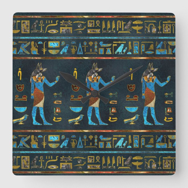 Horloge Carrée Anubis Egyptian Gold, Blue and Red glass (Recto)