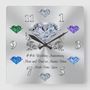 Horloge Carrée Any YEAR Anniversary Gifts for Parents, Birthstone