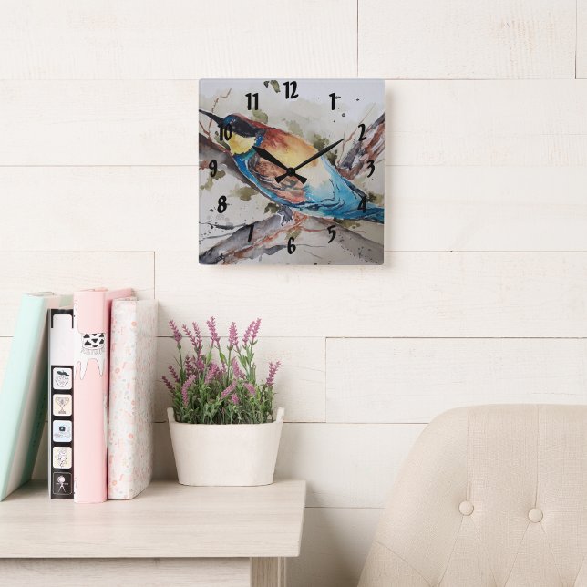 Horloge Carrée apiculteur coloré à l'aquarelle (Créateur téléchargé)