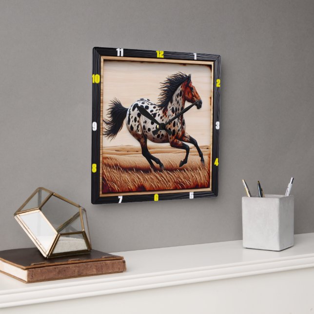 Horloge Carrée Appaloosa Gallop : Temps, Art, Style, Motion (Bureau)