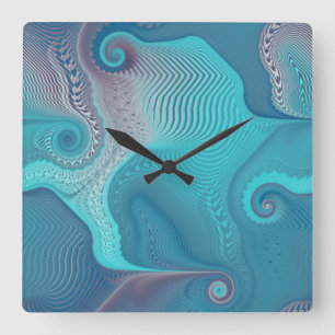 Horloge Carrée Aqua and Taupe Oceanic Swirls